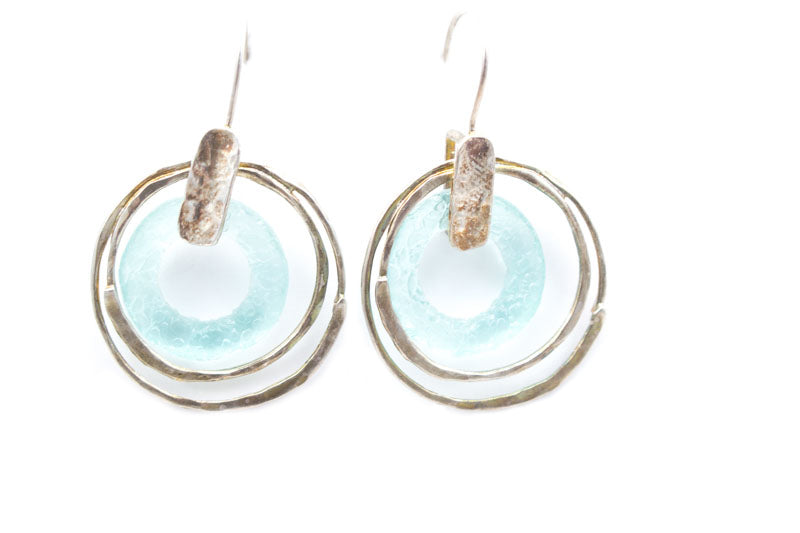 Open Wide Round Washed Roman Glass Earrings