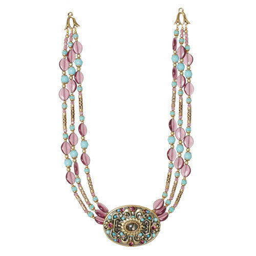 Turkish Bazaar Oval Pendant Three Beaded Necklace by Michal Golan