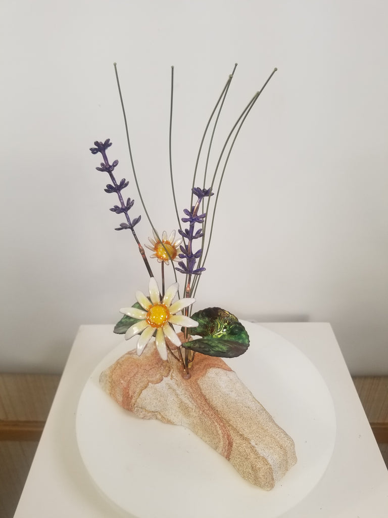 Lavender and daisy on stone Wall Art by Bovano