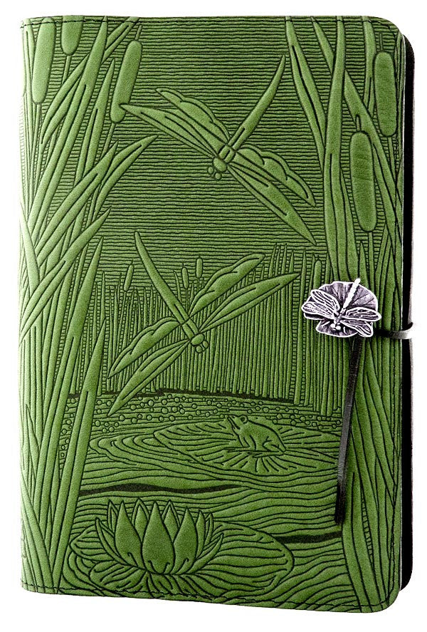 Large Leather Journal - Dragonfly Pond in Fern