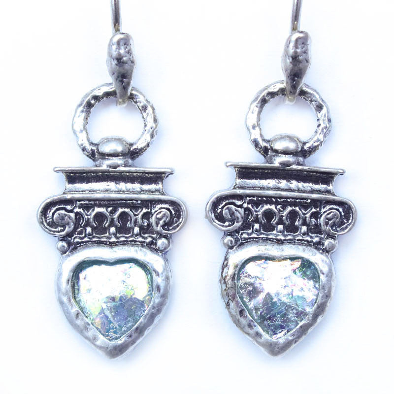 Corinthian Column Inspired Patina Roman Glass Earrings