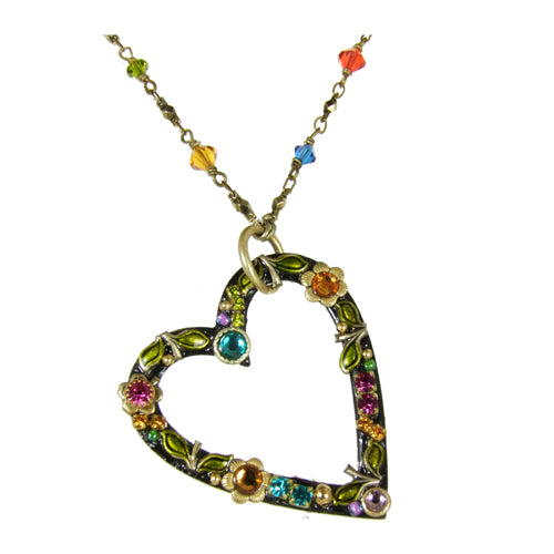 Black Multi Flower Open Heart Necklace