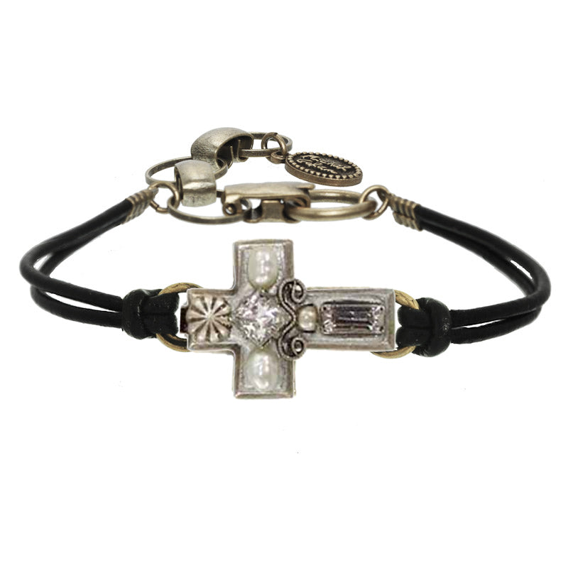 Silver Pearl Small Cross Bracelet