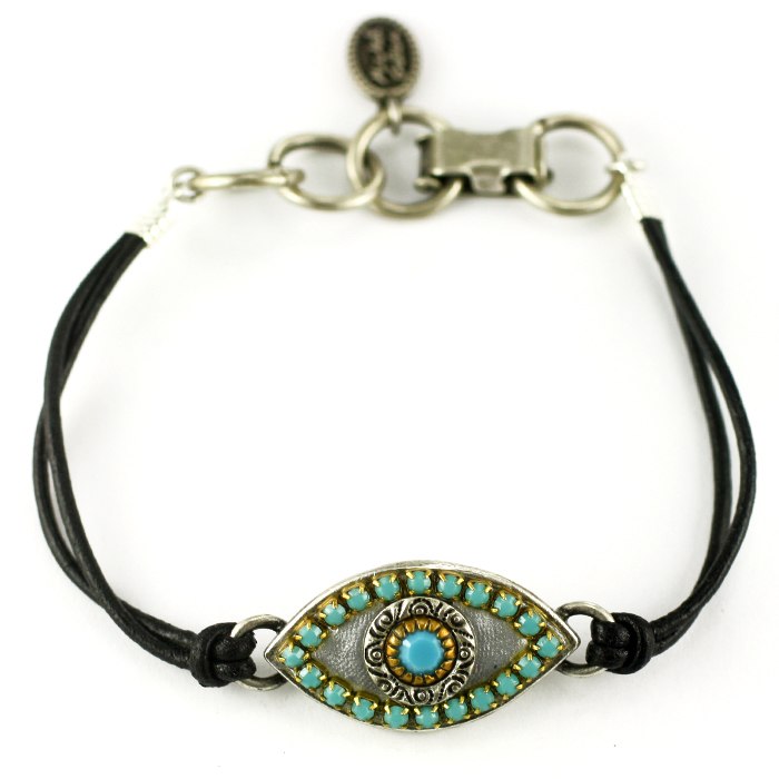 Large Silver Eye with Turquiose Crystals Bracelet