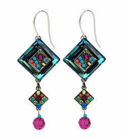 Multi Color La Dolce Vita Crystal Diagonal Earrings with Dangle by Firefly Jewelry
