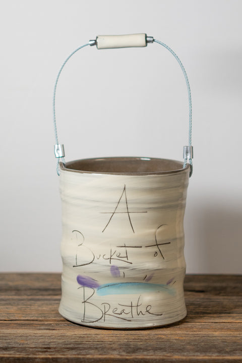 Large Bucket of Breathe Hand Painted Ceramic