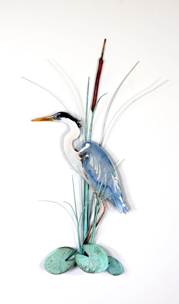 Heron Standing with Patina Leaves Wall Art by Bovano