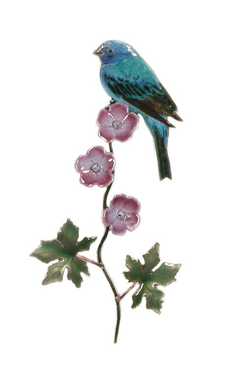Indigo Bunting on Cranesbill Wall Art by Bovano Cheshire