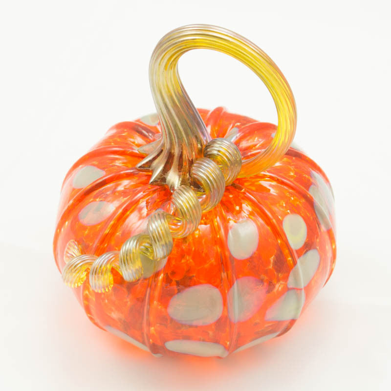 Handblown Glass Pumpkin in Orange with Dots