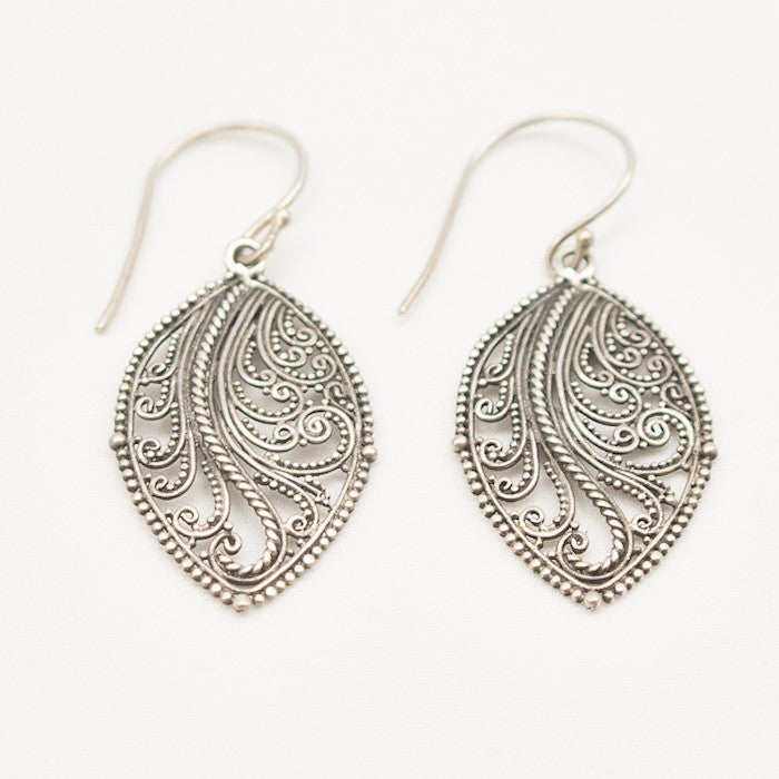 Sterling Silver Swirly Leaf Dangle Earrings