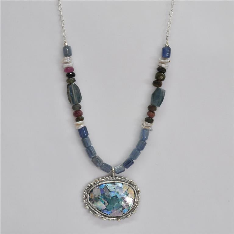 Lapis Oval Roman Glass Necklace