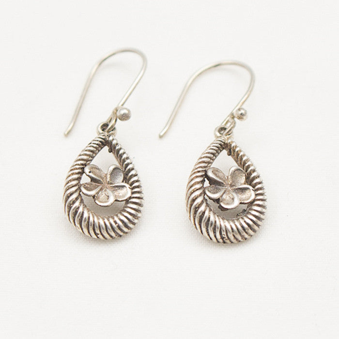 Sterling Silver Small Lotus with Spiral Border Earrings