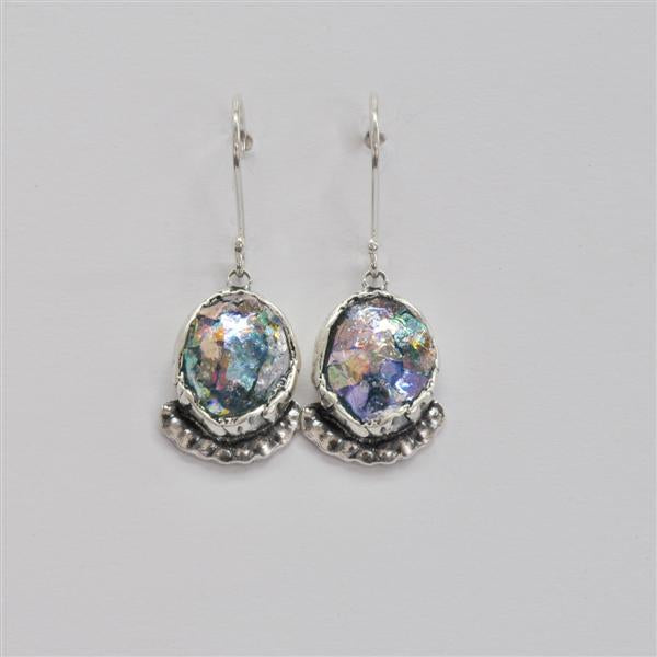 Oval Bottom Beaded Roman Glass Earrings