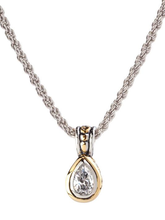 Beijos 9x6mm Cubic Zirconia Pear Bezel Set Pendant Necklace by John Medeiros