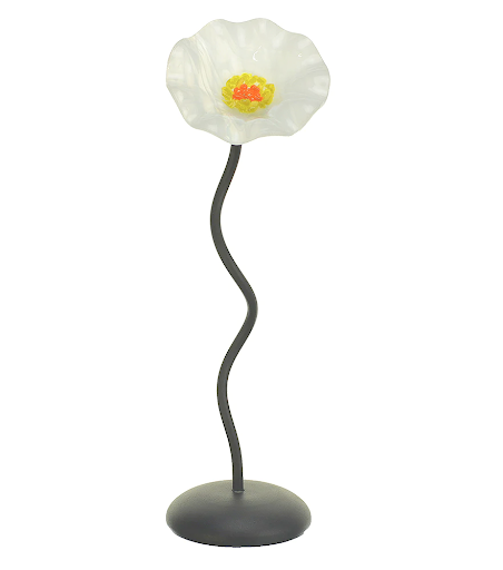 White Black Base Single Handblown Glass Flower