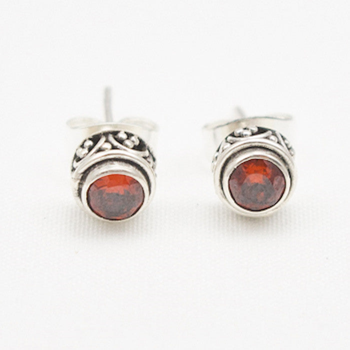 Sterling Silver Small Post Garnet Earrings