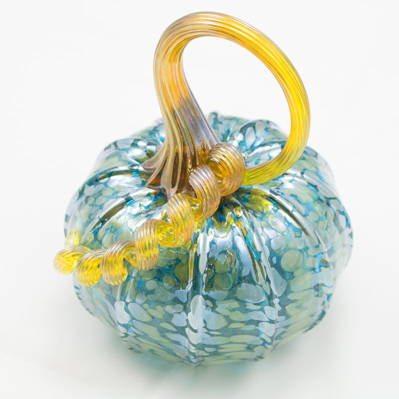 Handblown Glass Pumpkin in Iridescent Aqua