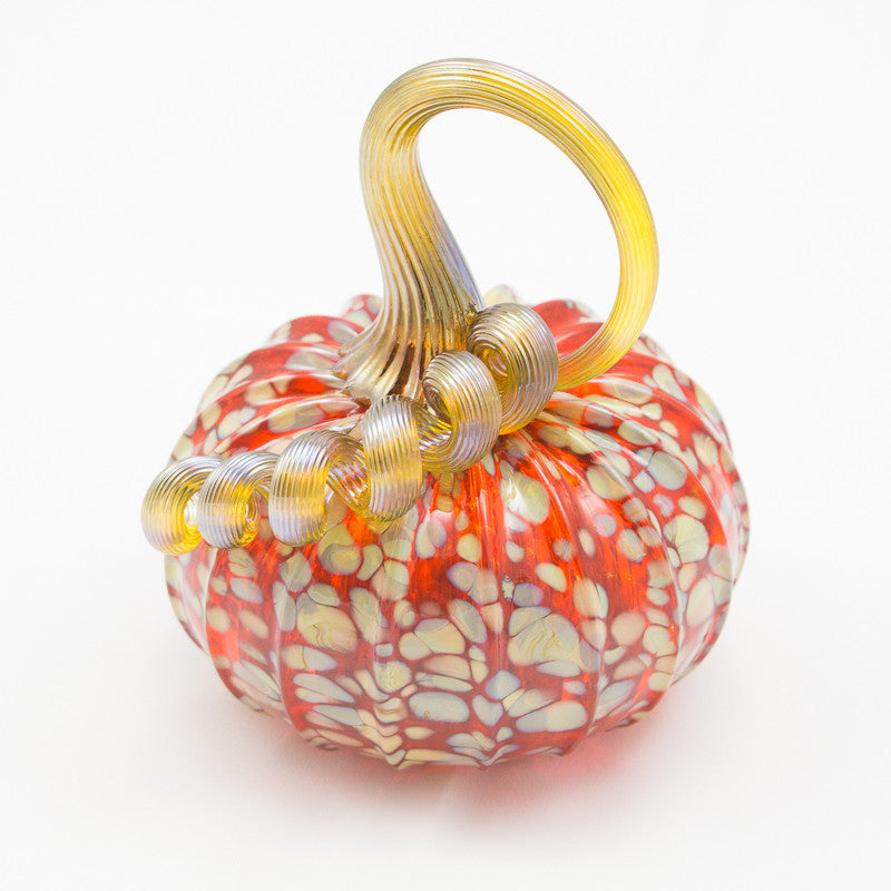 Handblown Glass Pumpkin in Orange with Dots