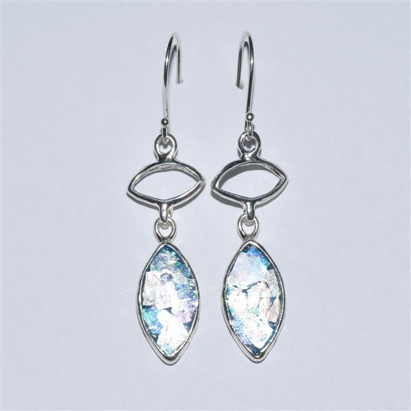 Cat Eye Dangle Patina Roman Glass Earrings