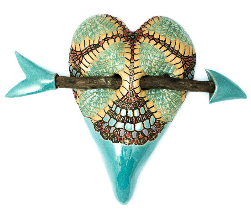Victoria's Fan Heart with Arrow Ceramic Wall Art - Large