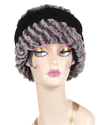 Desert Sand in Charcoal With Black Velvet Luxury Faux Fur Ana Cloche Style Hat