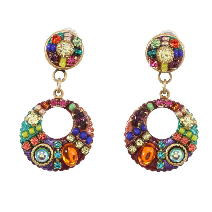 Multi Bright Two Part Design Loop Earrings by Michal Golan