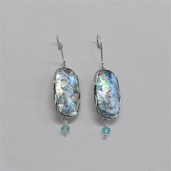 Rectangle with Dangle Roman Glass Earrings