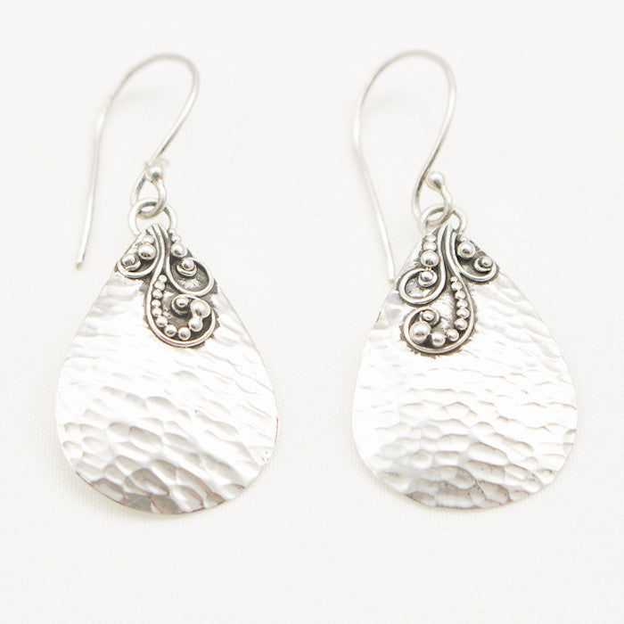 Sterling Silver Small Hammered Oval with Scrolling Earrings