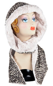 Cobblestone with Cuddly Sand Luxury Faux Fur Hoody Scarf