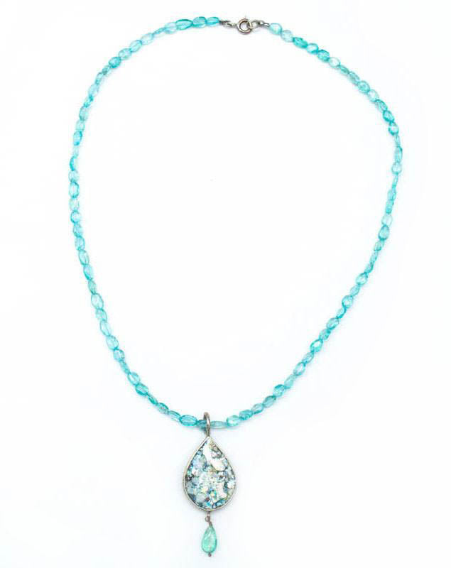 Apatite with Teardrop Roman Glass Necklace
