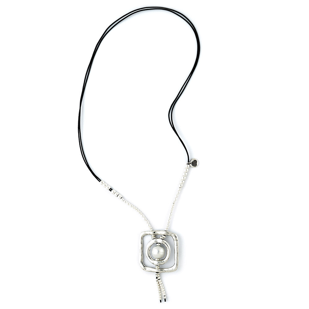 Multi Shape with Pearl Leather Necklace