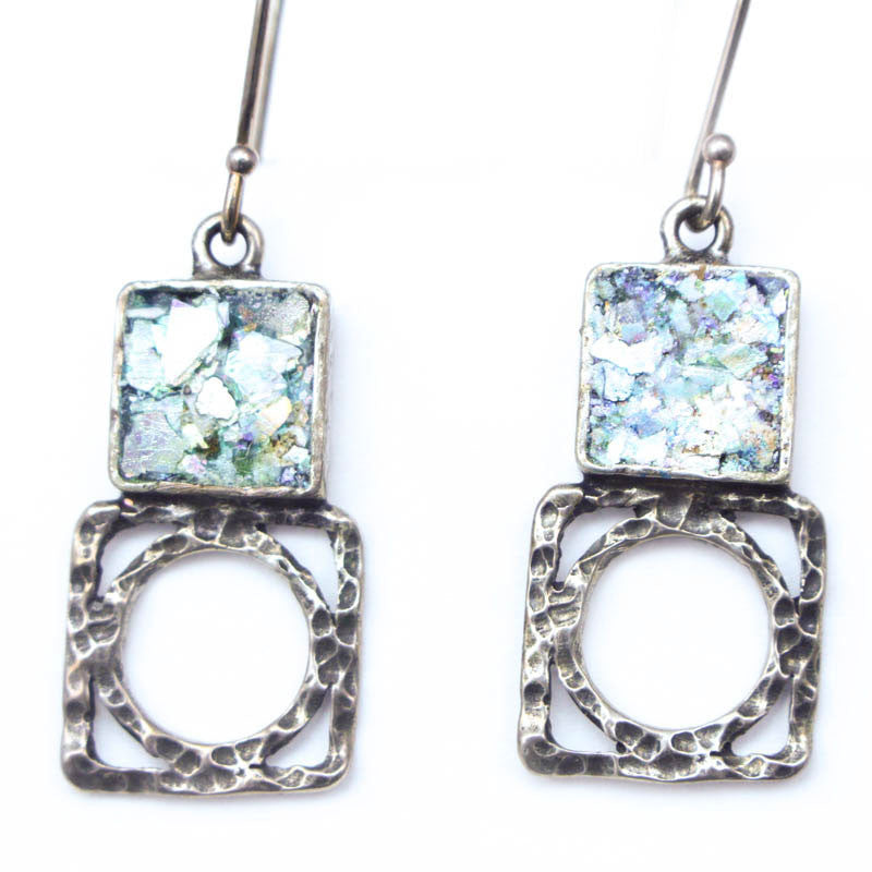 Circle out of Square Roman Glass Earrings