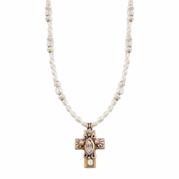 Small Gold Cross with Crystal Pearl Necklace