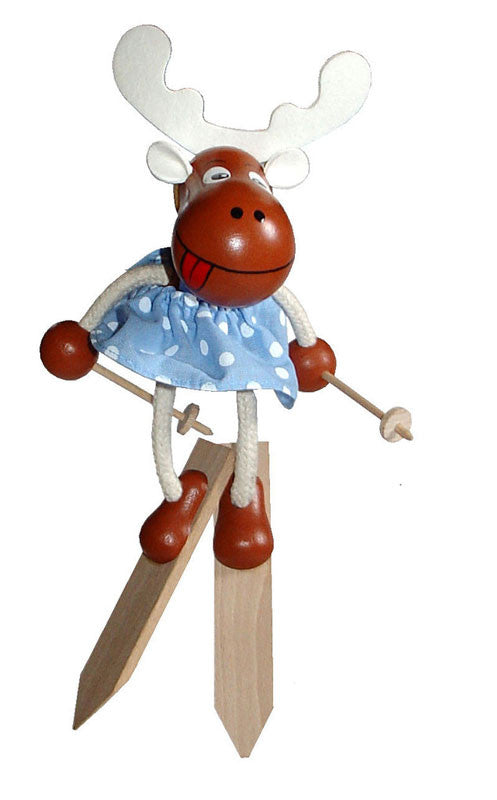 Skiing Elk Girl Handcrafted Wooden Jumpie