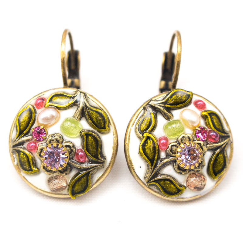 White Flower Small Round U.C Earrings by Michal Golan