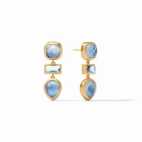 Antonia Tier Gold Iridescent Chalcedony Blue Earrings by Julie Vos