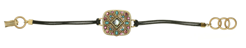 Turkish Bazaar Rectangle with Cord Leather Bracelet by Michal Golan