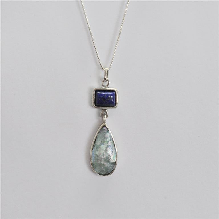 Lapis Teardrop Roman Glass Necklace