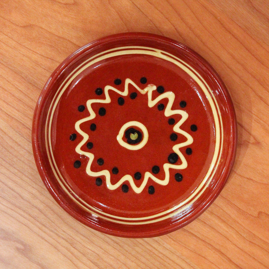 Redware Coaster with Black Polka Dots