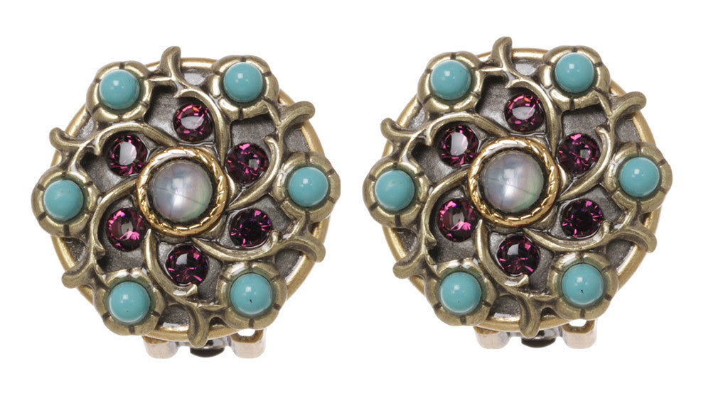 Turkish Bazaar White Center Round Earrings by Michal Golan