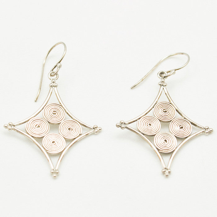 Sterling Silver Diamond with Four Coils Earrings