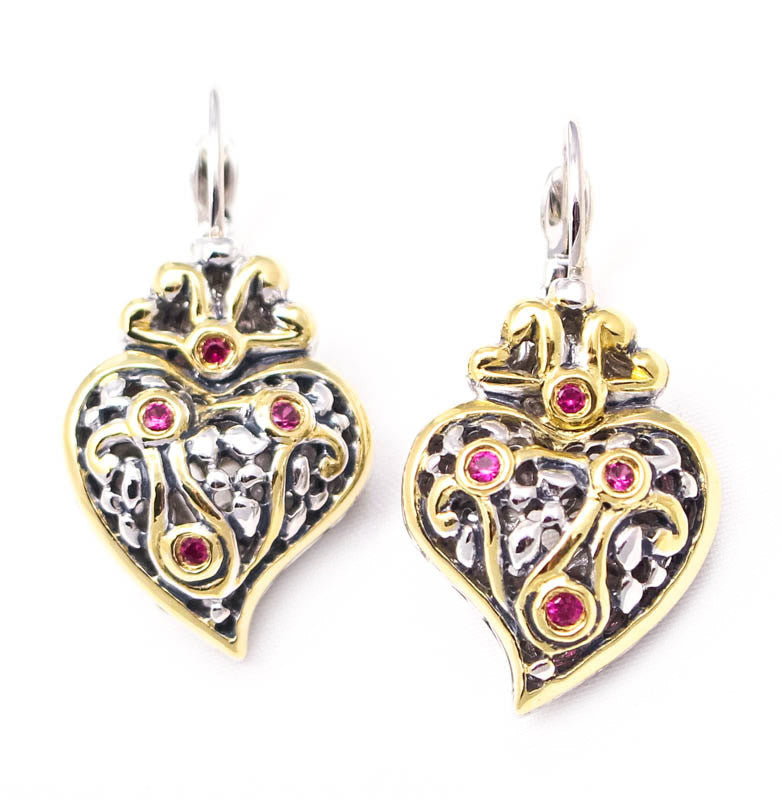 Viana Heart with Garnet French Wire Earrings by John Medeiros