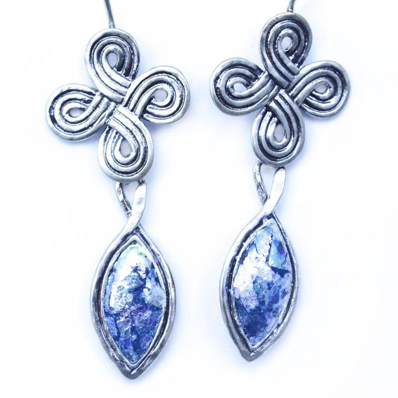 Celtic Knot with Cat Eye Patina Roman Glass Earrings