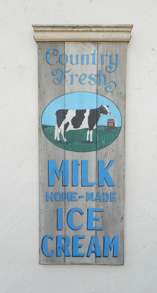 Country Fresh Milk Home-Made Icecream with Painted Cow and Barn Americana Art