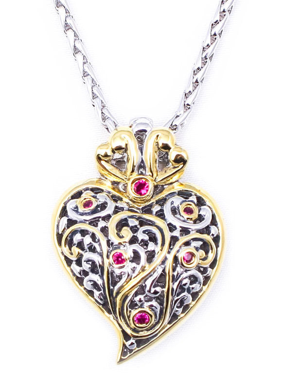 Viana Heart with Garnet 18 Inch Chain by John Medeiros