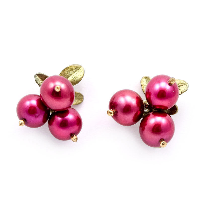 Cranberry 3-Stone Post Earrings by Michael Michaud