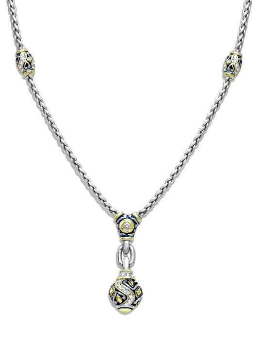 Beaded Indigo Finish Pave Drop Necklace by John Medeiros