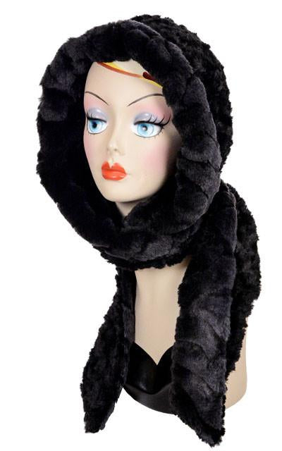 Ebony Dream with Cuddly Black Luxury Faux Fur Hoody Scarf