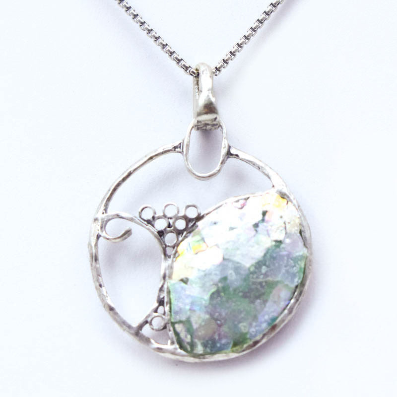 Botanical Small Open Circle Patina Roman Glass Necklace