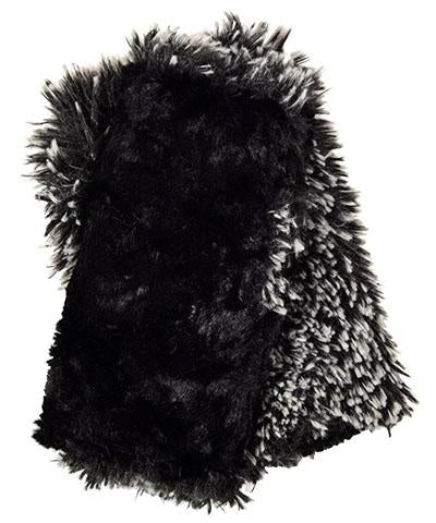 Silver Tipped Fox in Black Luxury Faux Fur Fingerless Gloves
